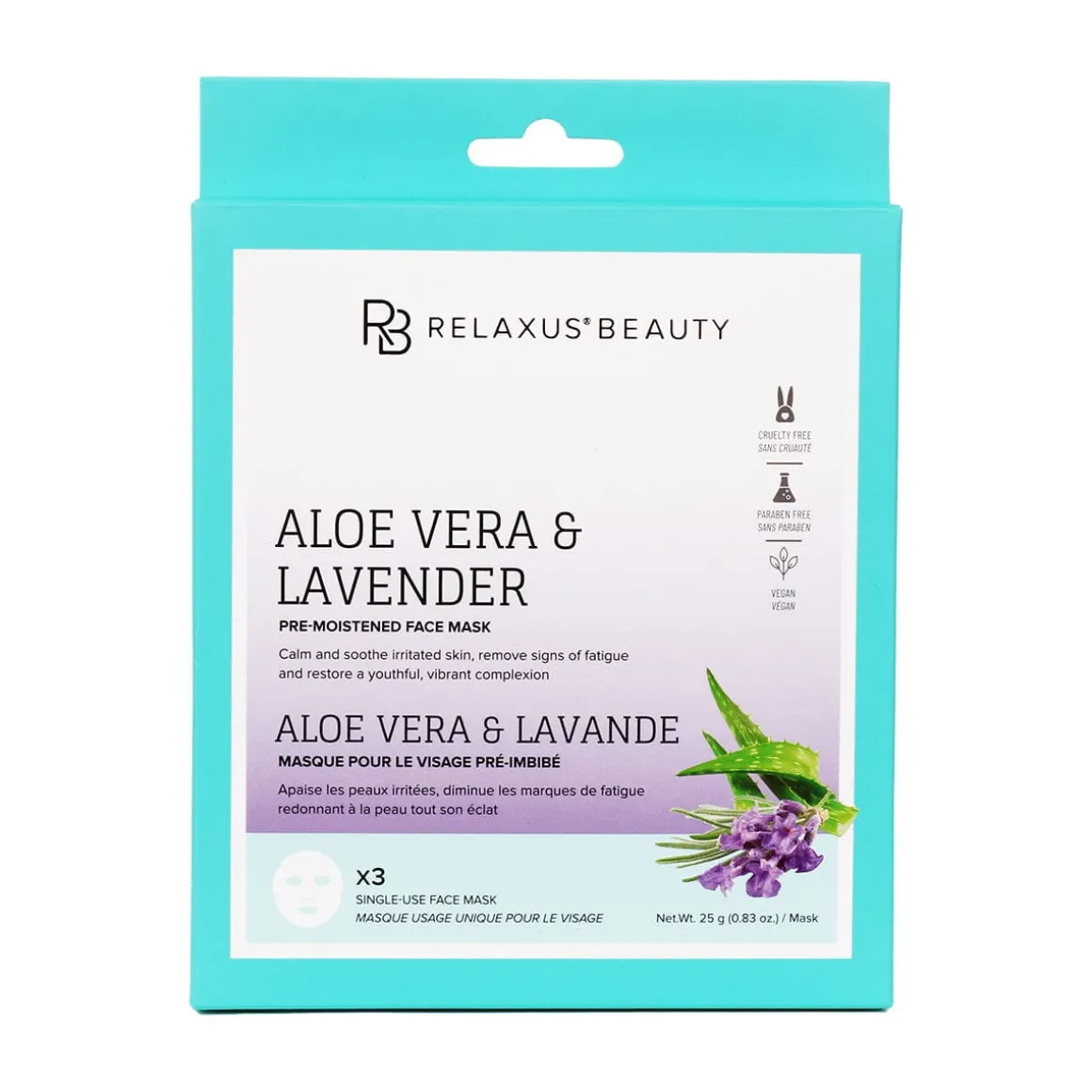 Aloe & Lavender Face Masks (3-Pack) - Displayer of 12