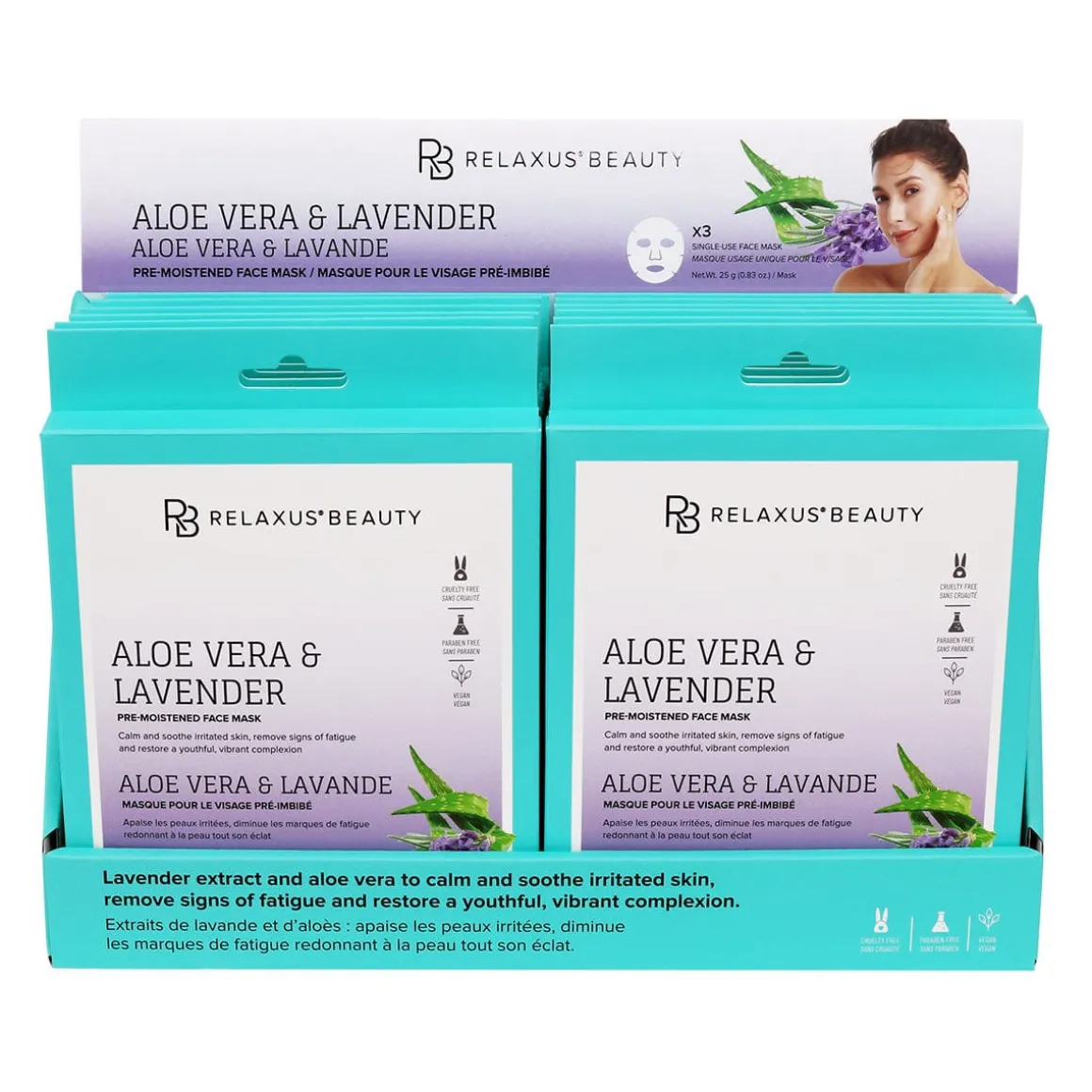 Aloe & Lavender Face Masks (3-Pack) - Displayer of 12