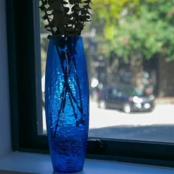 Blue Faerie LED Crackle Glass Vase