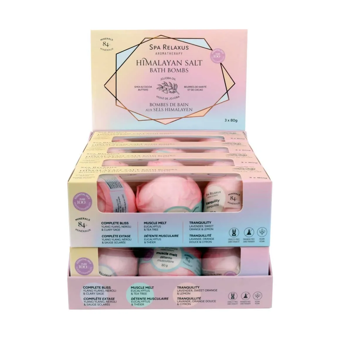 Himalayan Salt Bath Bombs 3 Piece Gift Set (3 x 80 g) - Displayer of 8