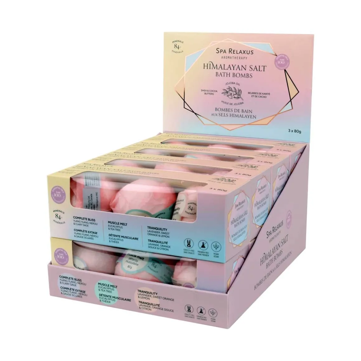 Himalayan Salt Bath Bombs 3 Piece Gift Set (3 x 80 g) - Displayer of 8