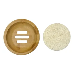 Round Bamboo Soap Tray with Loofah Pad