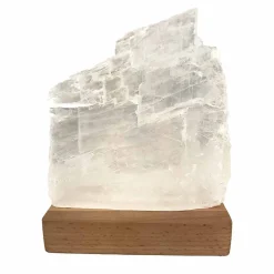 Selenite Slice Led Lamp With Wooden Base