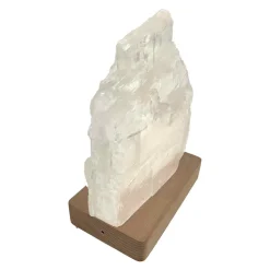 Selenite Slice Led Lamp With Wooden Base