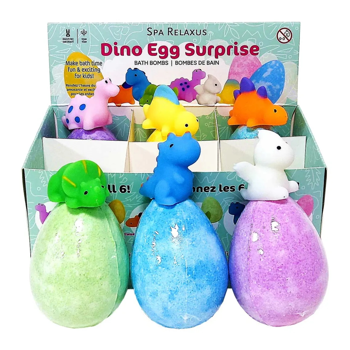 Vegan Dino Egg Surprise Bath Bombs - Displayer of 6
